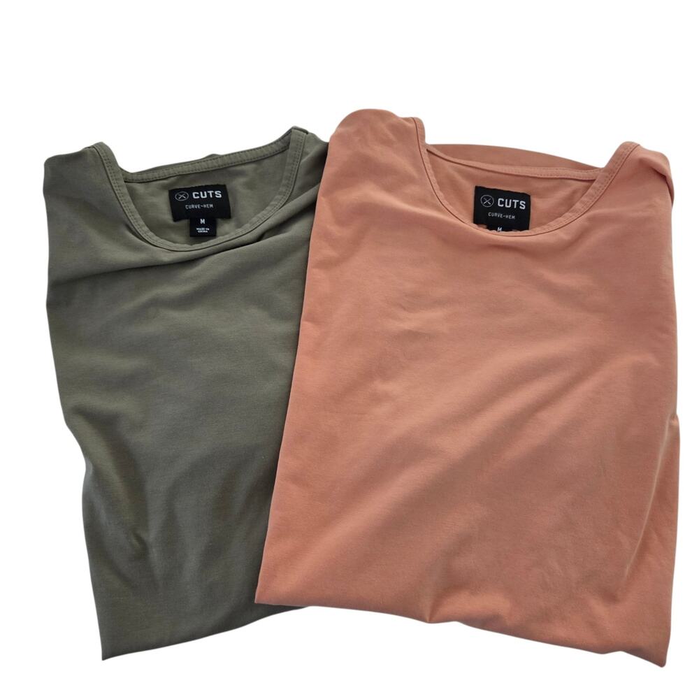 Lot of 2 Cuts Curve-Hem Soft Short Sleeve Tee T-shirt Orange Green MEDIUM Mens